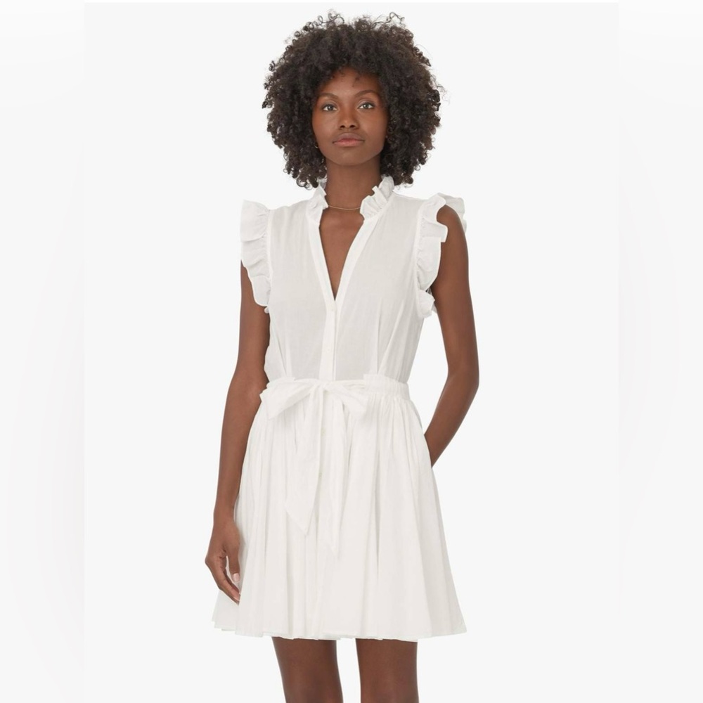XiRENA White Ruffle-Sleeve Mini Dress